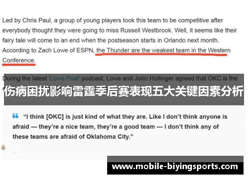 伤病困扰影响雷霆季后赛表现五大关键因素分析 伤病困扰影响雷霆季后赛表现五大关键因素分析